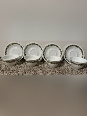 Vintage Corelle coffee cups with saucers